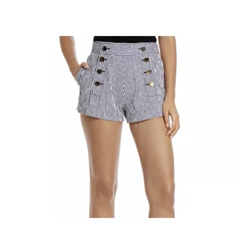 Derek Lam 10 Crosby Women's Robertson High Waisted Navy Striped Sailor Shorts 6